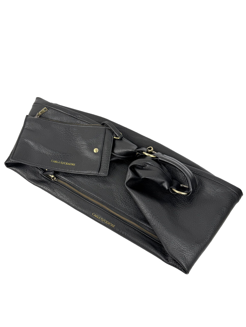 Carla Rockmore Large Sling Bag Black Pebbled Faux Leather Purse w/ Wallet